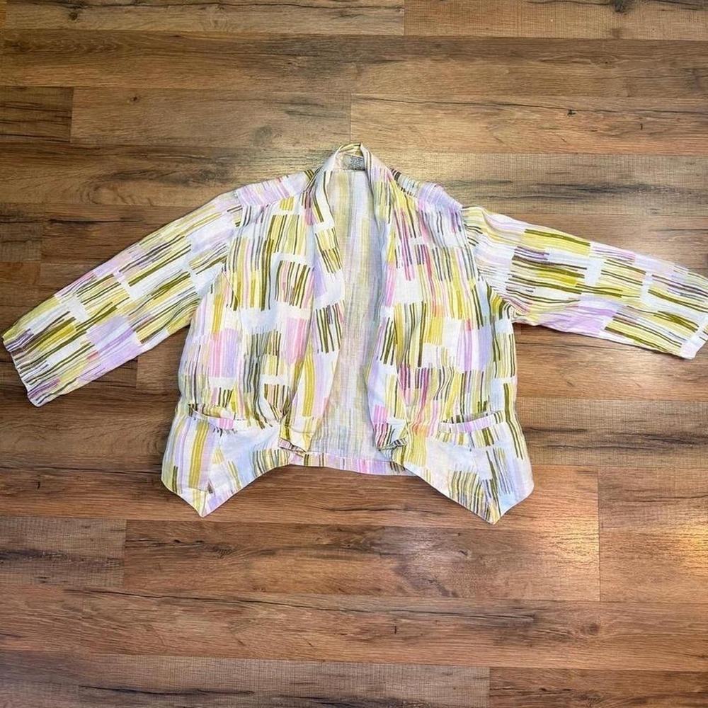Vintage Striped Blazer Jacket‎ Click by Color Me Cotton 100% Linen Indie 90's